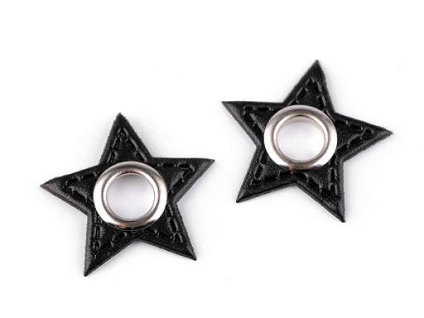 Ösen-Patches Sternform Ø 30 mm, LochØ8mm Schwarz-Nickel